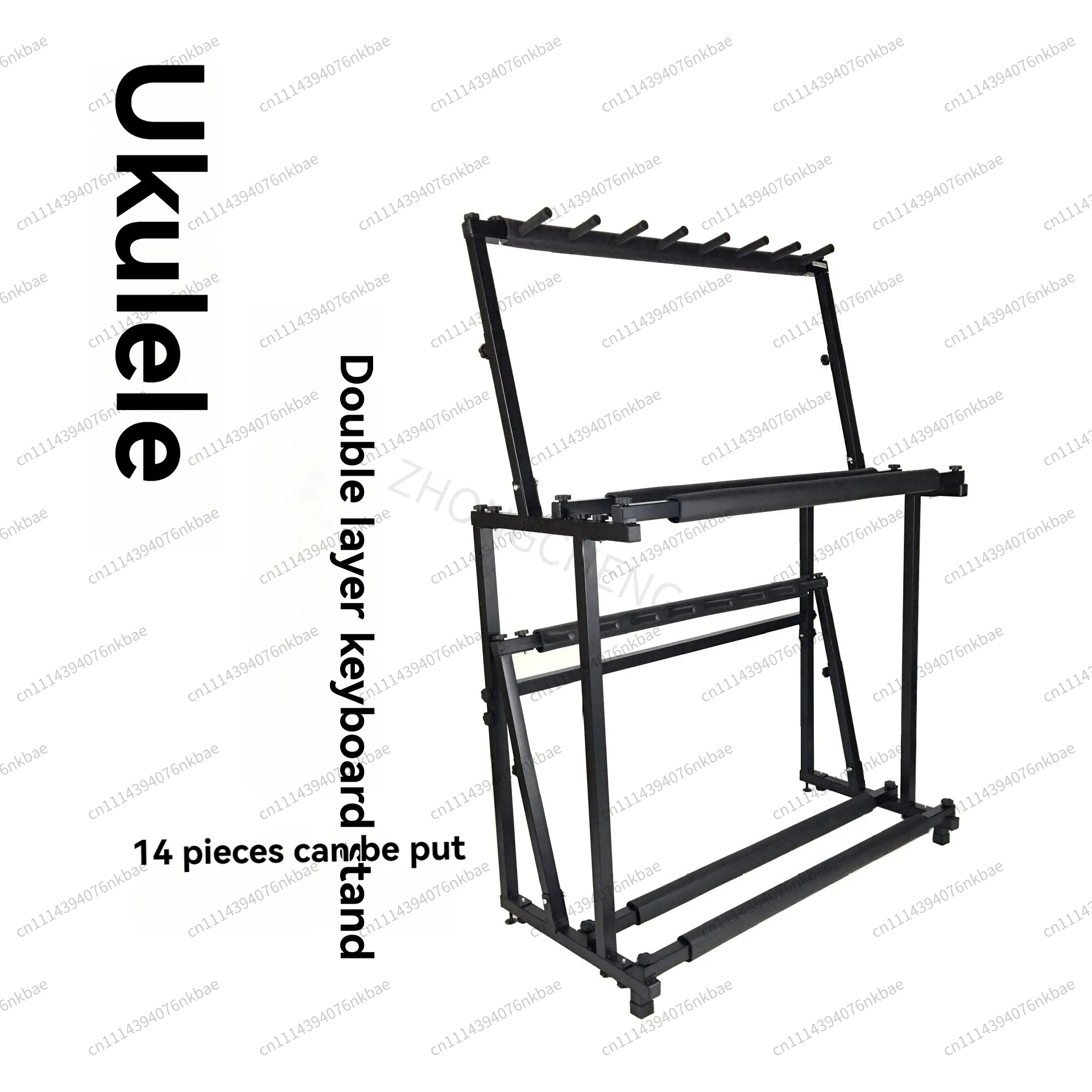 Double Layer 14 Slots Ukulele Display Stand With 7 Slot Piano Keyboard Instrument Storage Rack