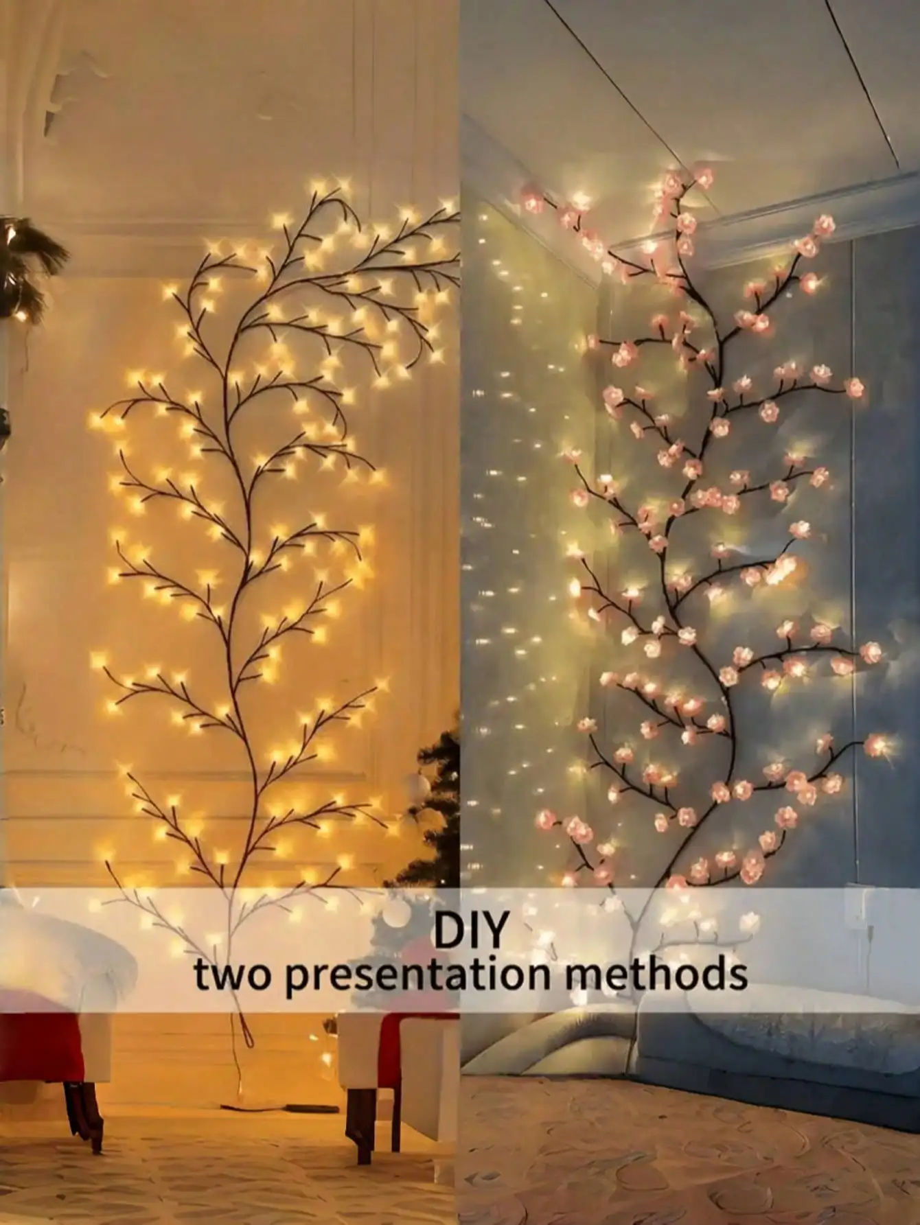 1PC Cherry Blossom Willow Vine LED Branch Light, USB Powered, 8 Lighting Modes, Flexible Bendable Twig Fairy Light, Indoor & Outdoor Wall Decor for Living Room Bedroom Wedding Party Valentine Birthday Graduation Gift