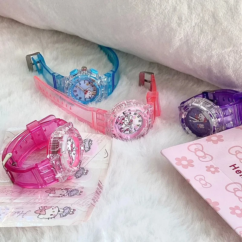 Miniso аниме мультфильм Sanrio Hello Kitty светящиеся кварцевые часы для девочек студенческие часы детские светящиеся спортивные наручные часы рождественские подарки