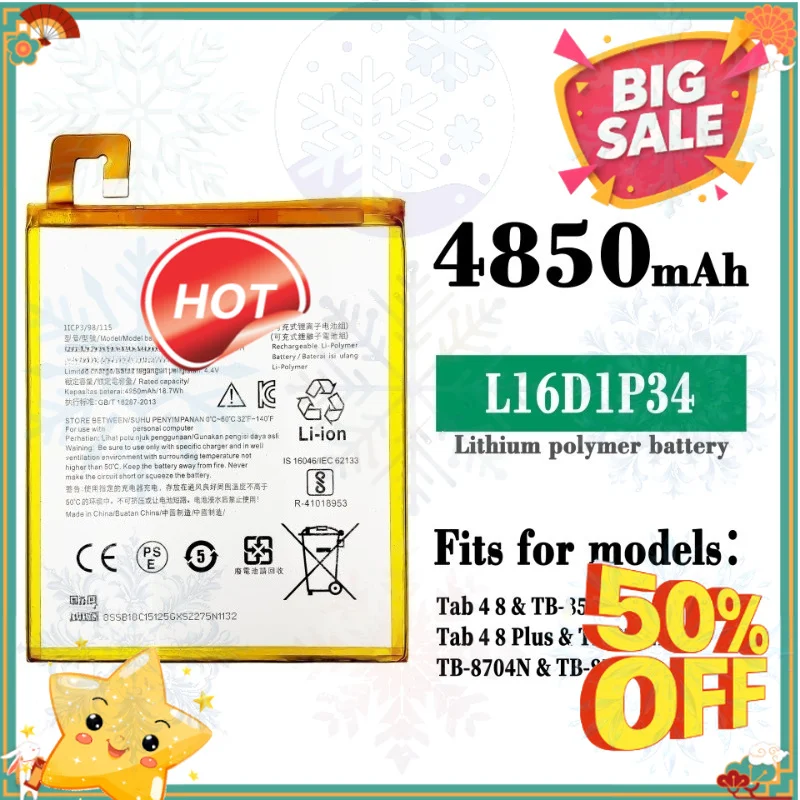 SWZY 2025 Year Battery L16D1P34 For Lenovo TAB4 8 TB-8504N TB-8504X TB-8504F TAB4 8 plus TB-8704F 8704N 8704X  Tablet Bateria 3.