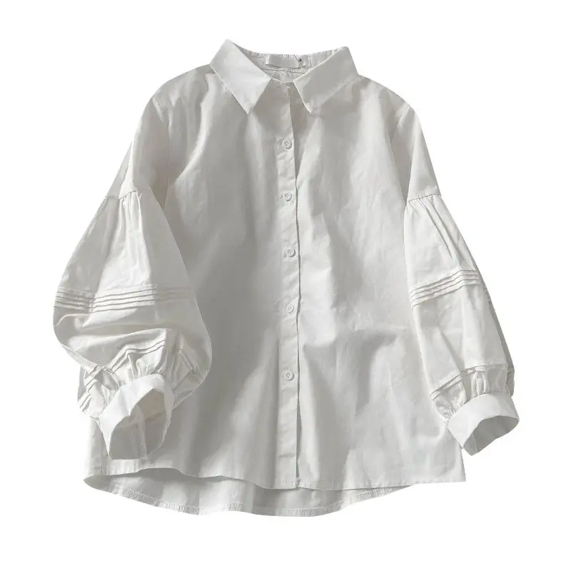 White Shirts and Blouses Korea Solid Women Shirt Lantern Sleeve Top Female Autumn Fashion Blouse 2024 Button Casual Clothes New