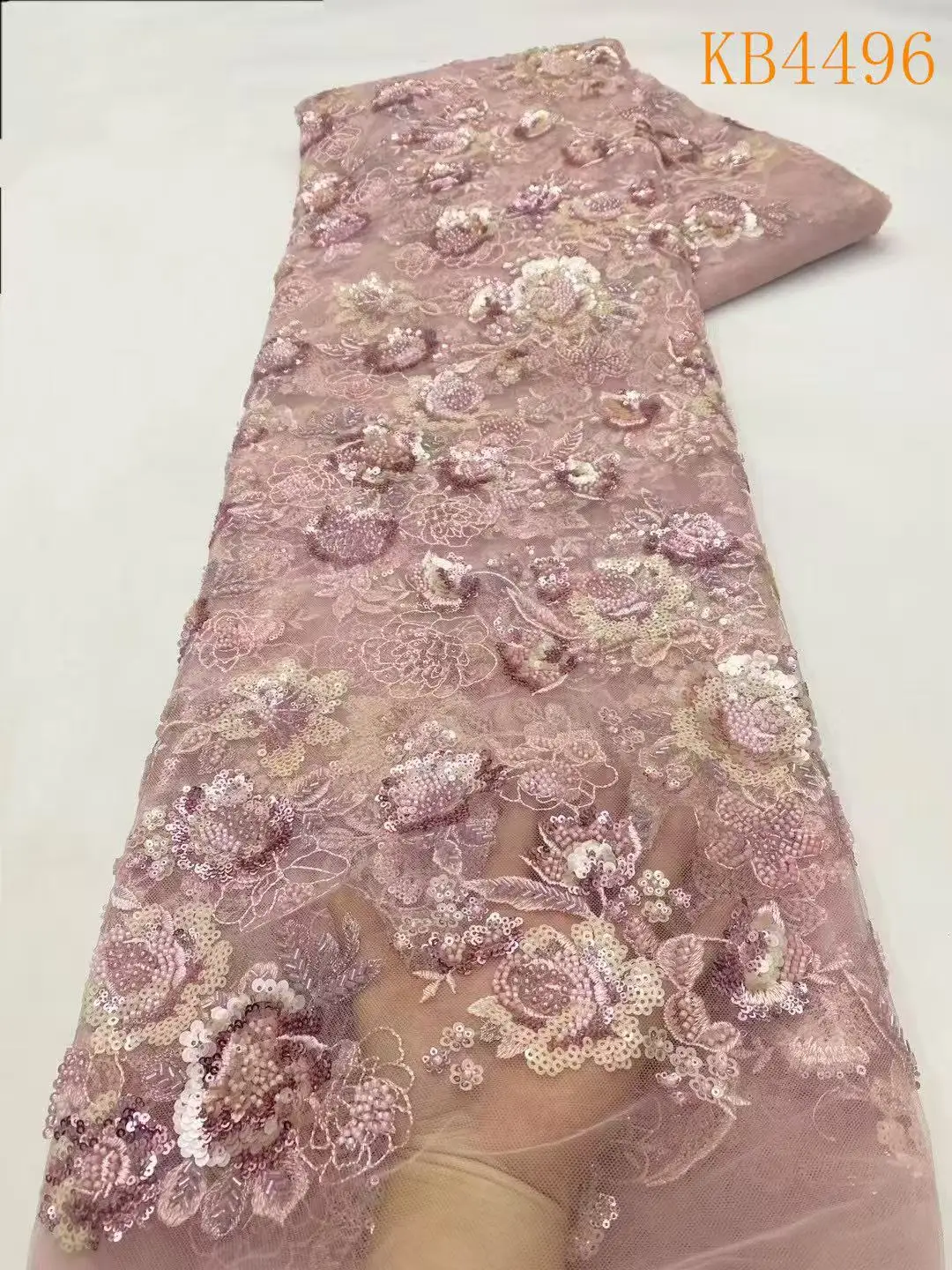 

Gold Beaded Embroidery Lace Fabric Latest Lace Fabric High Quality 2025 Royal Blue Sequins Tulle Lace Fabrics For Sewing KB4496