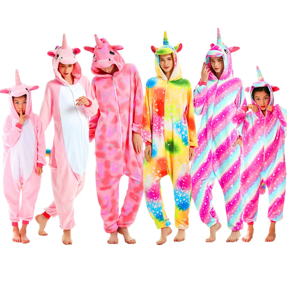 Women Unicorn Onesies Unisex Autumn Winter Fox Deer Onesies Kids Nightwear Anime Costumes Adults Flannel Sleepwear Men Pajamas