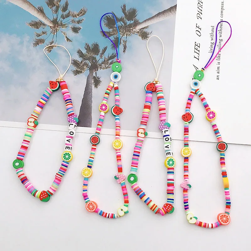 Fashion Phone Chains for Women Creative Love Letters Charm Mobile Telephone Strap Beads Phone Lanyard Hanging Cord Jewelry Gift