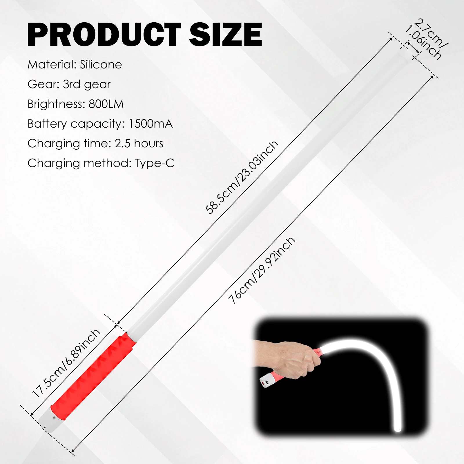 Flexible LED Flashlight Stick 76cm High Lumens Rechargeable Bendable LED Light 3 Brightness Modes for Mechanics Auto Repair DIY