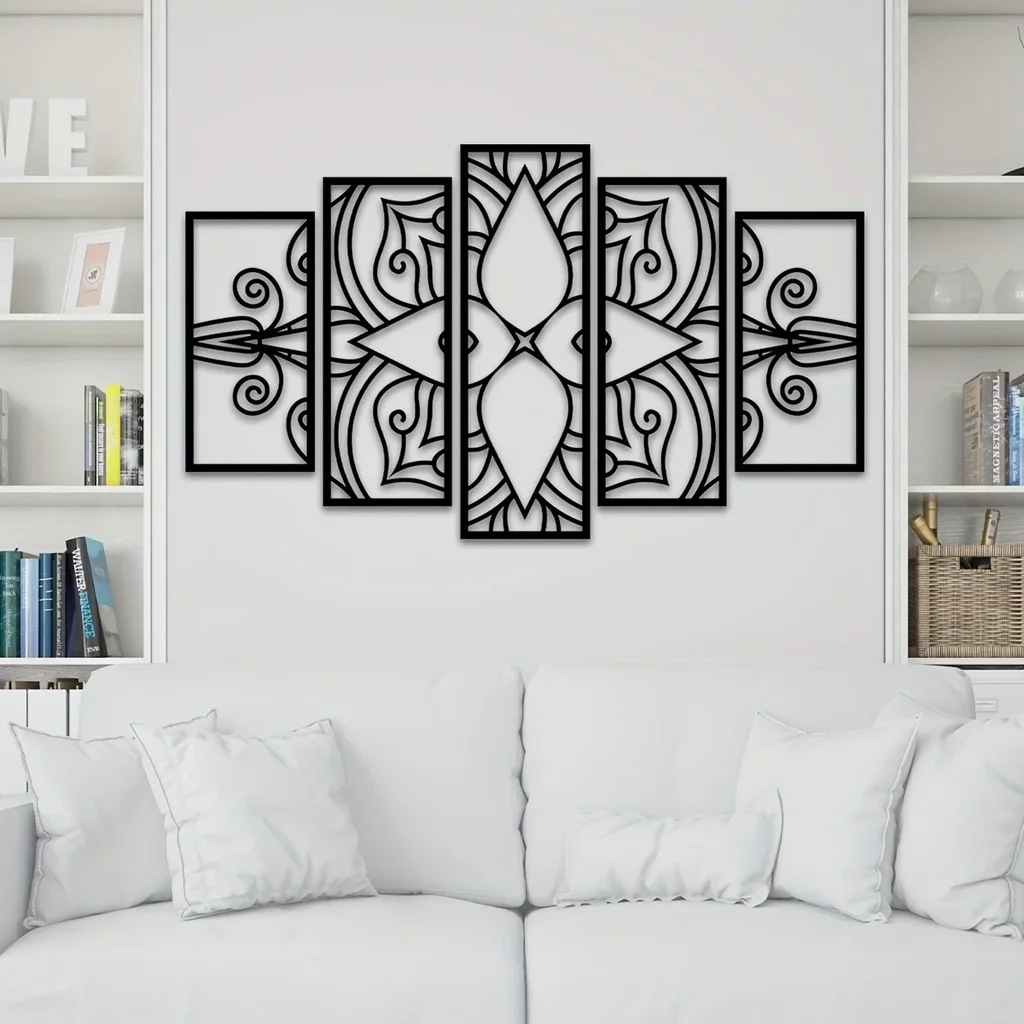 5pcs/Set, Mandala Wall Decor Laser Cutting Metal Wall Art, Metal Wall Hanging, Mandala Wall Decor Metal Art
