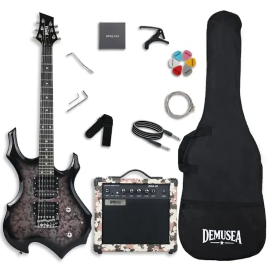 

Full Size Electric Guitar Kit for Heavy Rock with 20W Amplifier, Digital Camouflage Color, Solid Body, Maple Neck, 24F, Single