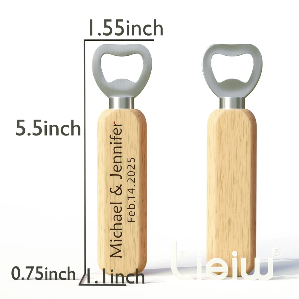 Imagem -03 - Custom Wedding Guest Gift Bottle Opener Favores de Madeira Personalizados para Convidado do Casamento Obrigado Presente Ideias 50 Pcs