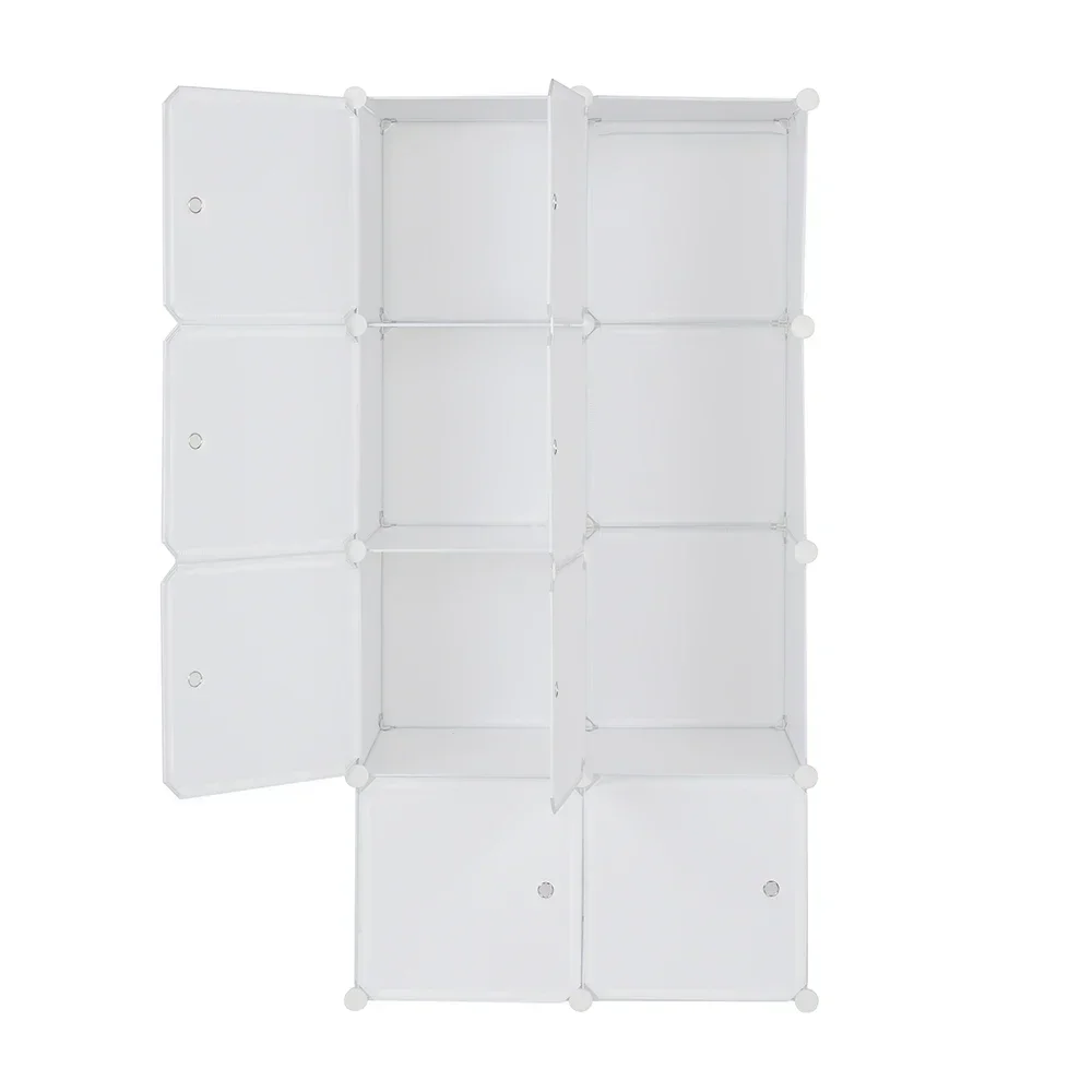 8 Cube Organizer Stackable Plastic Cube Storage Shelves Design Multifunctional Modular Closet Cabinet with Hanging Rod White
