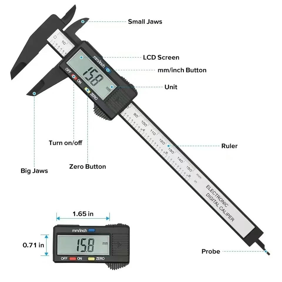 Electronic digital caliper, carbon fiber dial vernier caliper, micrometer measuring tool precision measuring ruler