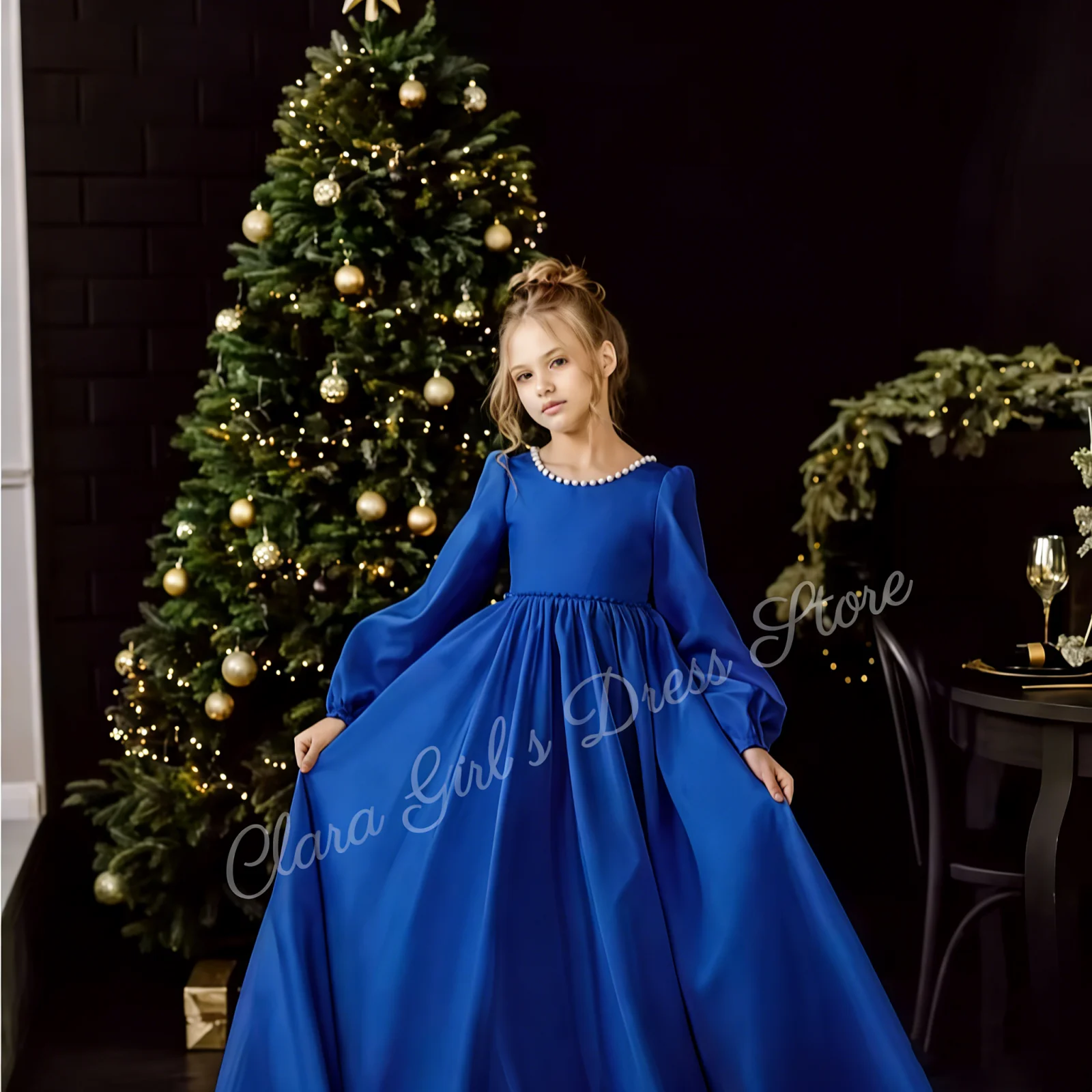 abito-elegante-personalizzato-blu-reale-per-damigella-con-fiocco-di-perle-per-feste-di-compleanno-prima-comunione-e-cerimonie