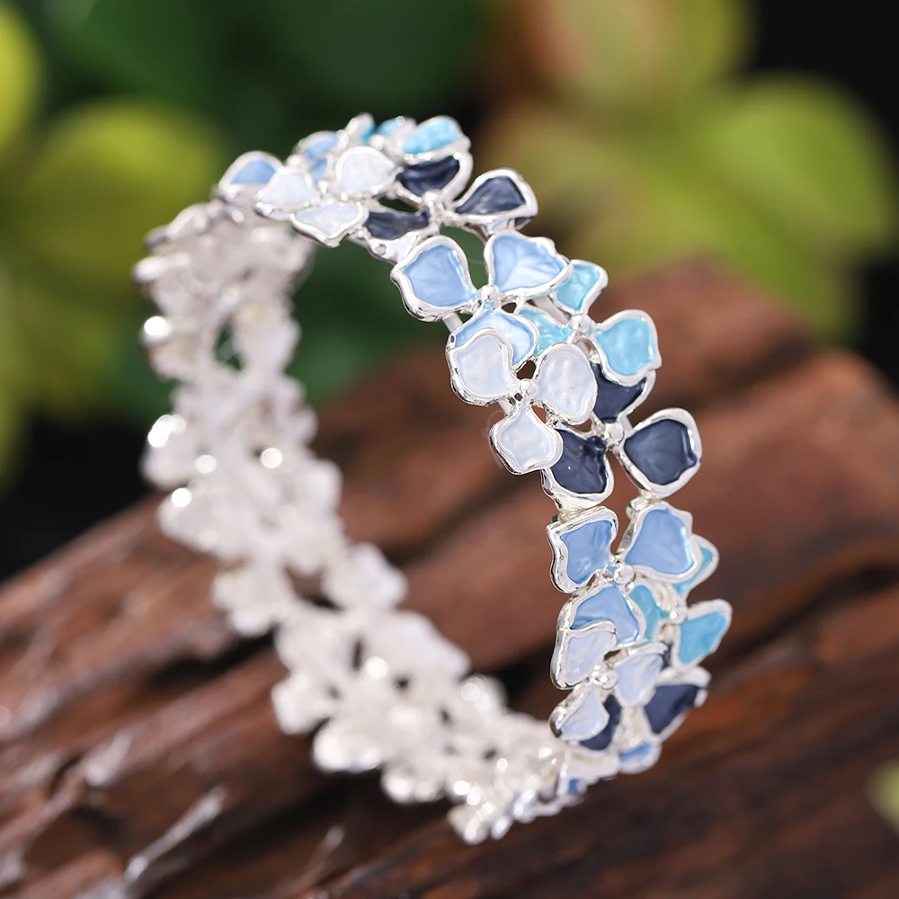 Fashion Drip Oil Geometric Elastic Bracelet for Women Accessories New Trendy Silver Color Bangle Daily Party Prom Jewelry Gifts