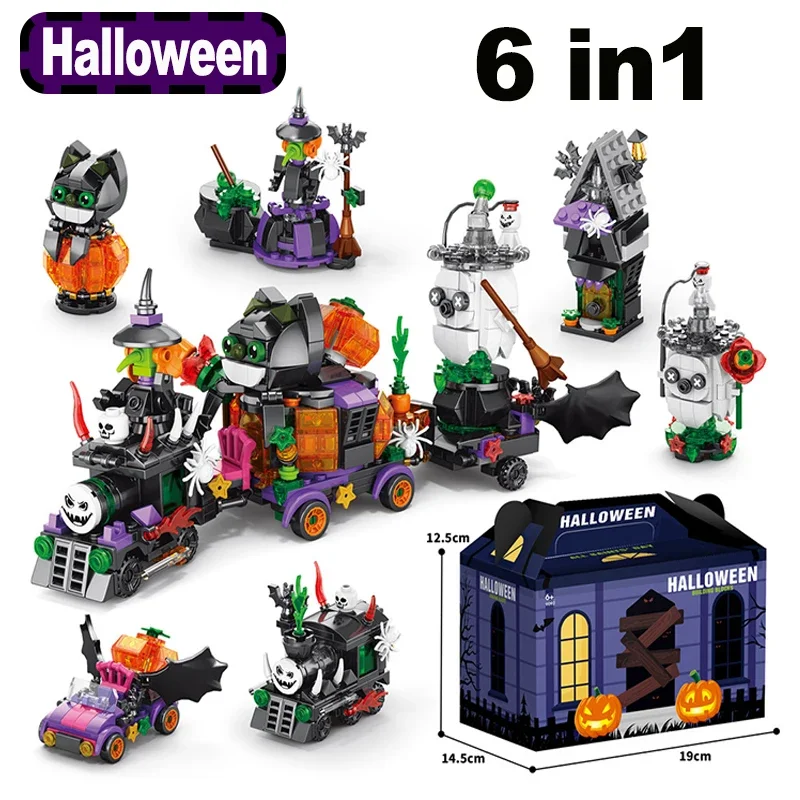 MOC Halloween Creative Building Blocks Set Halloween Hut Haunted House Pumpkin House Decoration Bricks Kit Toys Christmas Gifts