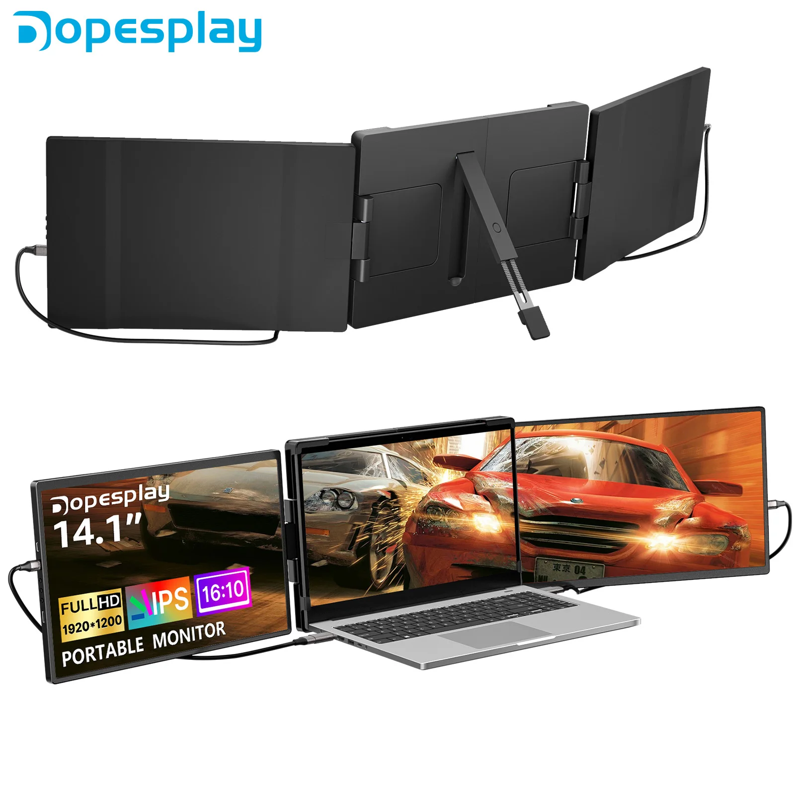 dopesplay monitor portatil de 141 polegadas 1200p fhd ips triplo extensor de tela dupla para pc switch gaming mac laptop para 173 01