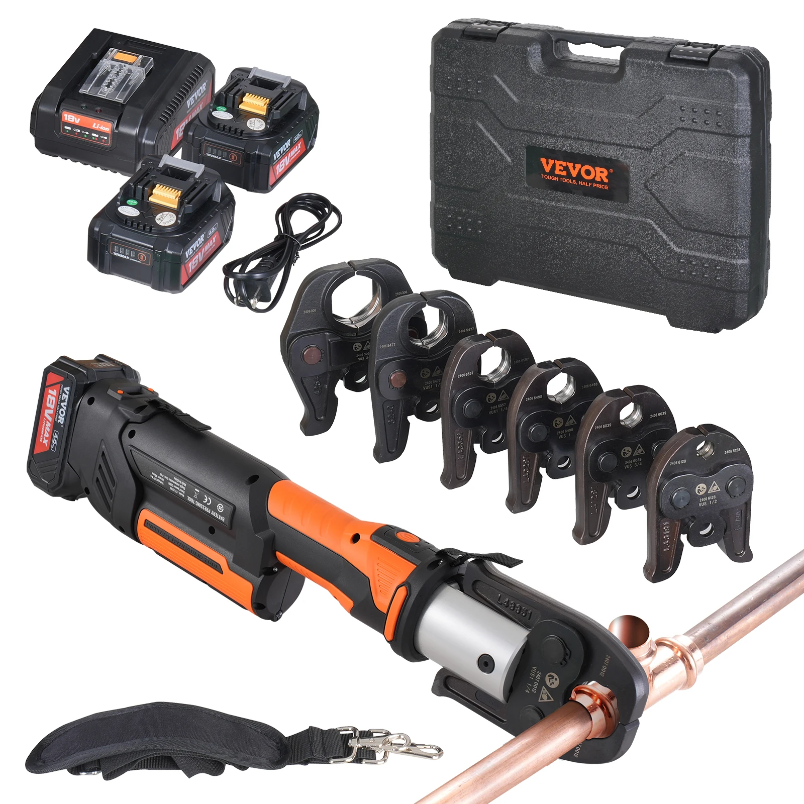

SucceBuy 18V Electric Pipe Crimping Tool for 1/2” 3/4” 1” 1-1/4" 1-1/2" 2" Copper Pipes Press Tool w/ Brushless Motor Press Tool
