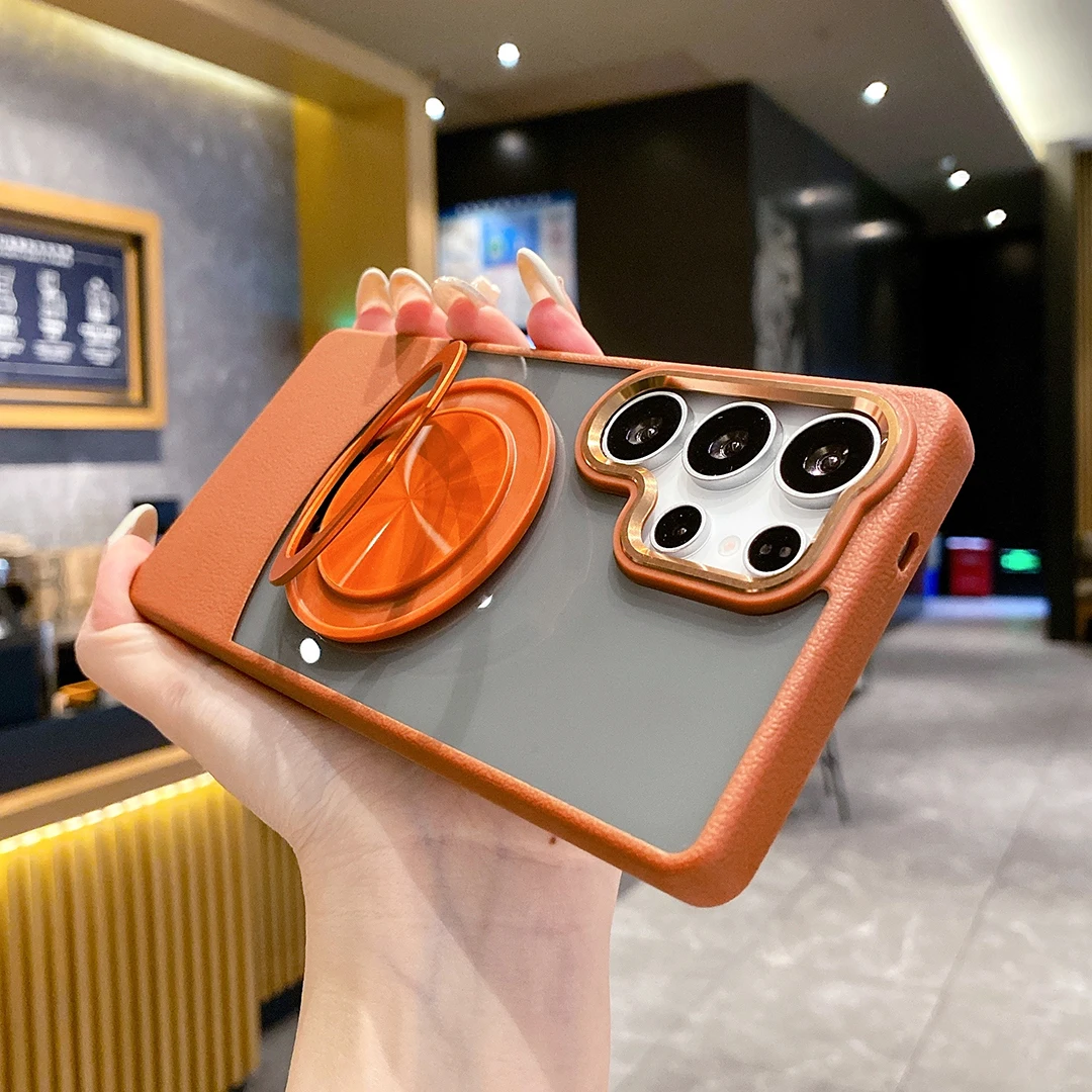 Stand Holder Case for Samsung Galaxy S25 S24 S23 Ultra Plus FE A55 A54 A16 A26 Cover PU Leather Magnetic for Magsafe Shell Funda