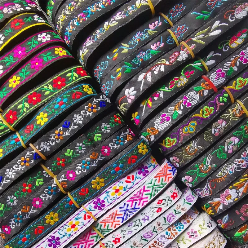 7Yards 12mm 0.5\'\' Flower Jacquard Webbing Ribbon Ethnic Trim Embroidered Lace DIY Garment Curtain Sewing Accessories Farbic