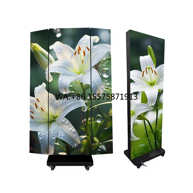 

Hot Selling Portable Three Fold Movable Double-sided Display LED Poster Display Screen Indoor HD for Exhibition Halls