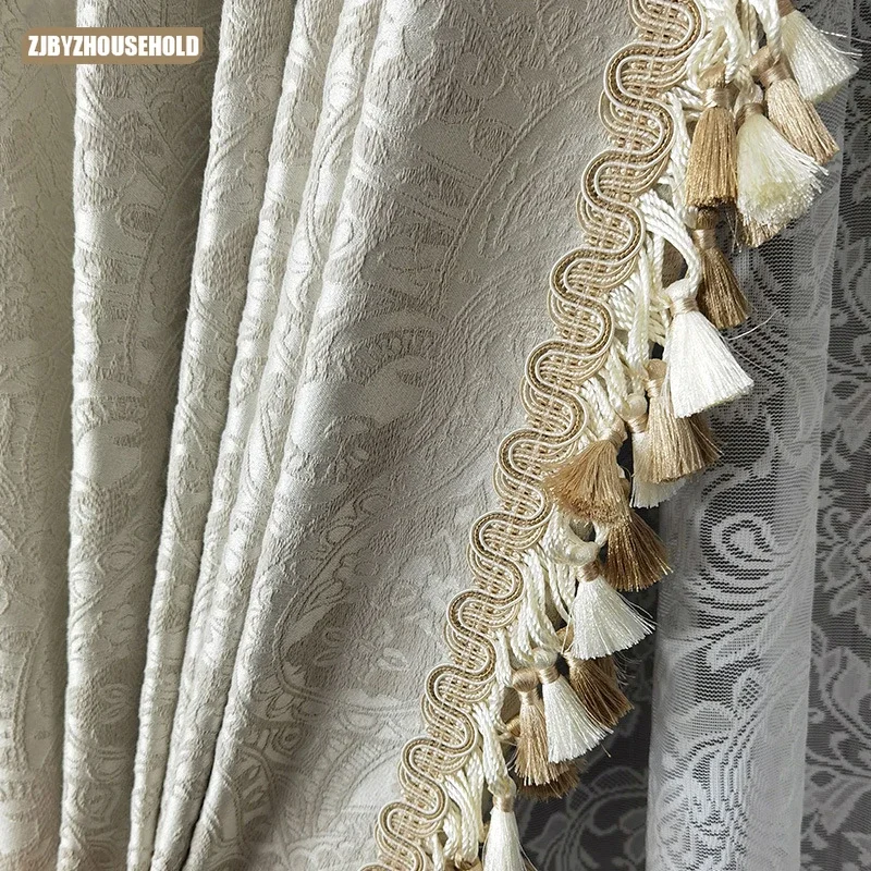 

Luxury French Retro Cream Style Large Customized Curtains for Living Dining Room Bedroom Three-dimensional Relief Shading Villa