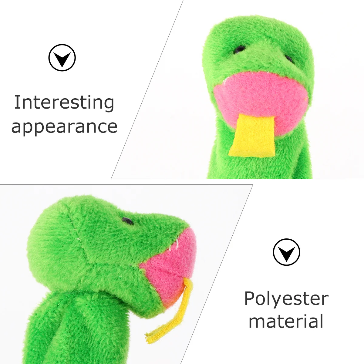 Burattino da dito a forma di serpente da 2 pezzi Aspetto divertente Adattamento della vita di gruppo per bambini Esplorazione mondiale immaginativa Genitore-figlio