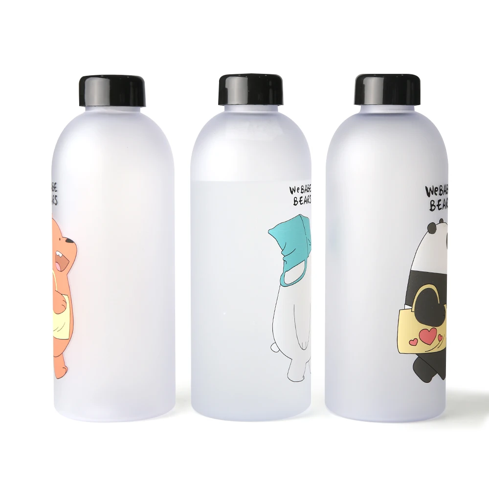 Water Bottles with Straw Cute Panda Bear Cup 1000ml Transparent Cartoon Water Bottle Drinkware Frosted Leak-proof Shaker Bottle