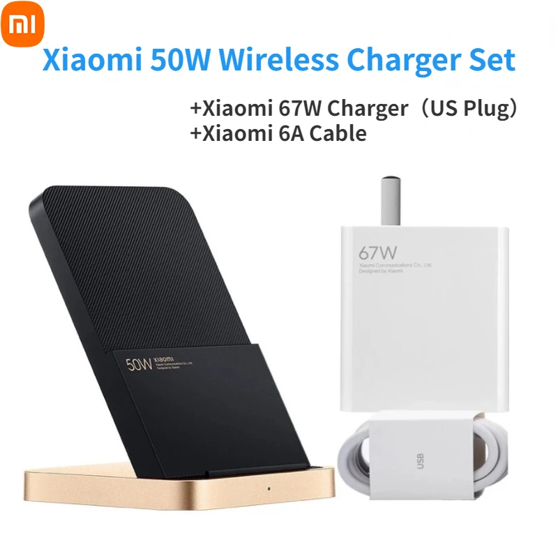 Xiaomi 50W Wireless Charger Vertical Air Cooling with 67W Charger 6A Type-c Cable Fast Charging for Xiaomi 11/12 Pro for IPhone