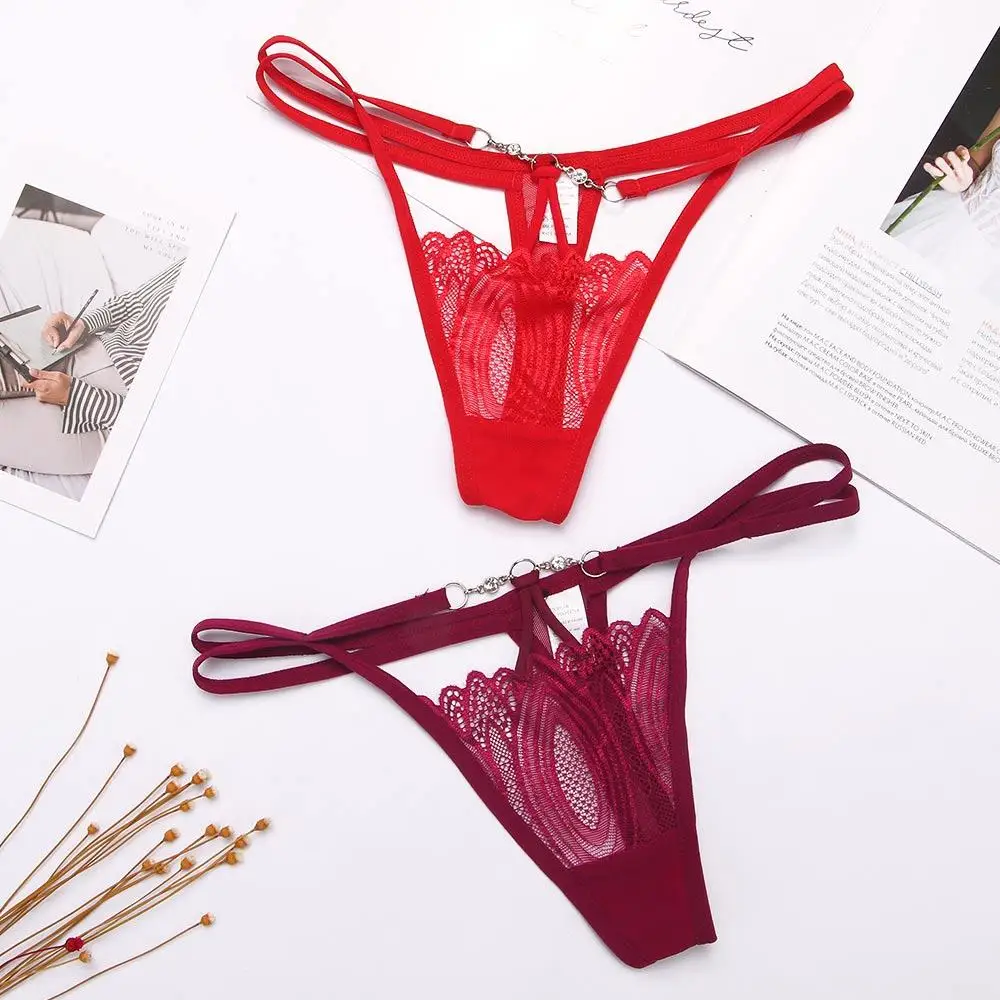 Sexy Low Waist Underwear Women Fashion Transparent Lace Thong Temptation Hollow Out T-pants fpr Female