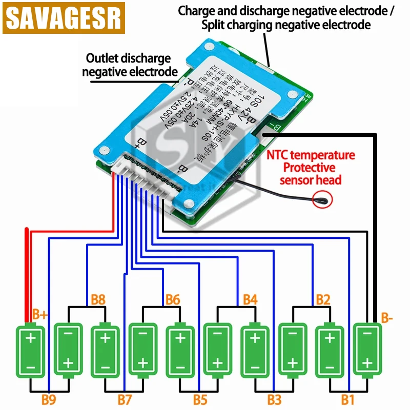 10S 42V 15A BMS Polymer Cell 18650 Lithium Battery Protection Board With Balance Built-in Temperature Control