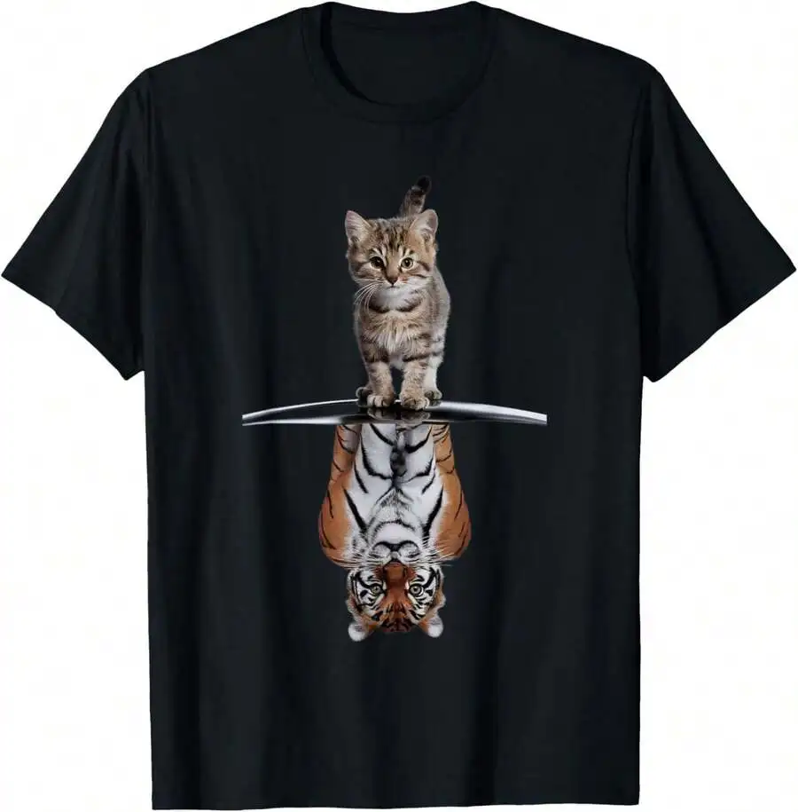 Inspiring Kitten Tiger Reflection Art Print Graphic Tee Cat Lover Gift T‑Shirt Unisex Casual Short Sleeve Top for Men Women Kids