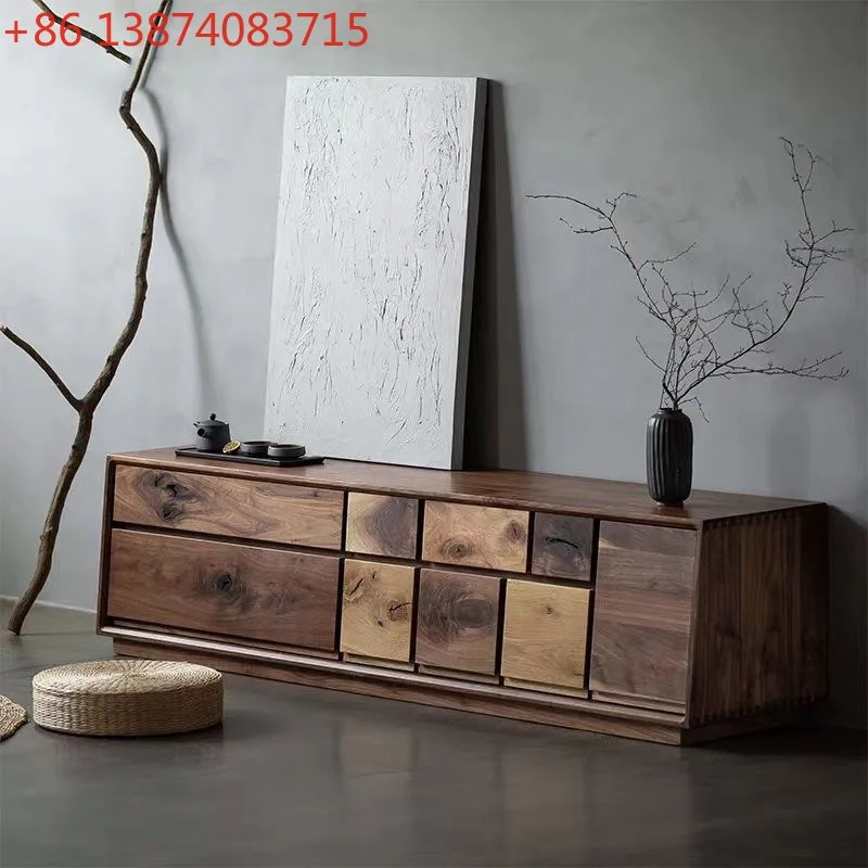 Nordic white oak black walnut simple solid wood audio-visual cabinet, surprising wind storage