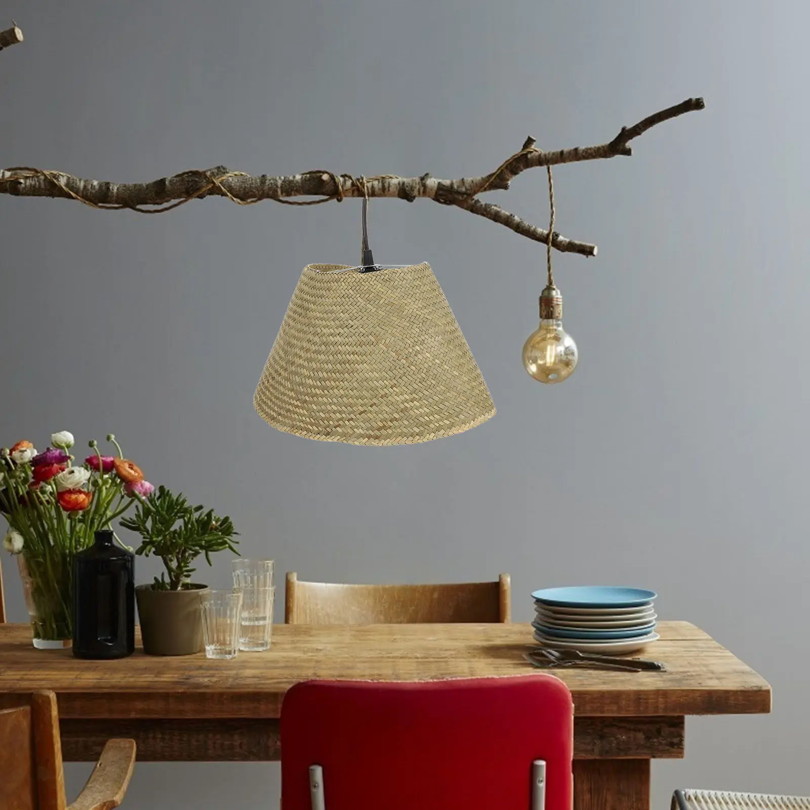 1Pcs Creative Straw Woven Hanging Lamp Indoor Use Light Unique Woven Craft Ceiling Light Warm Comfortable Illumination Scene
