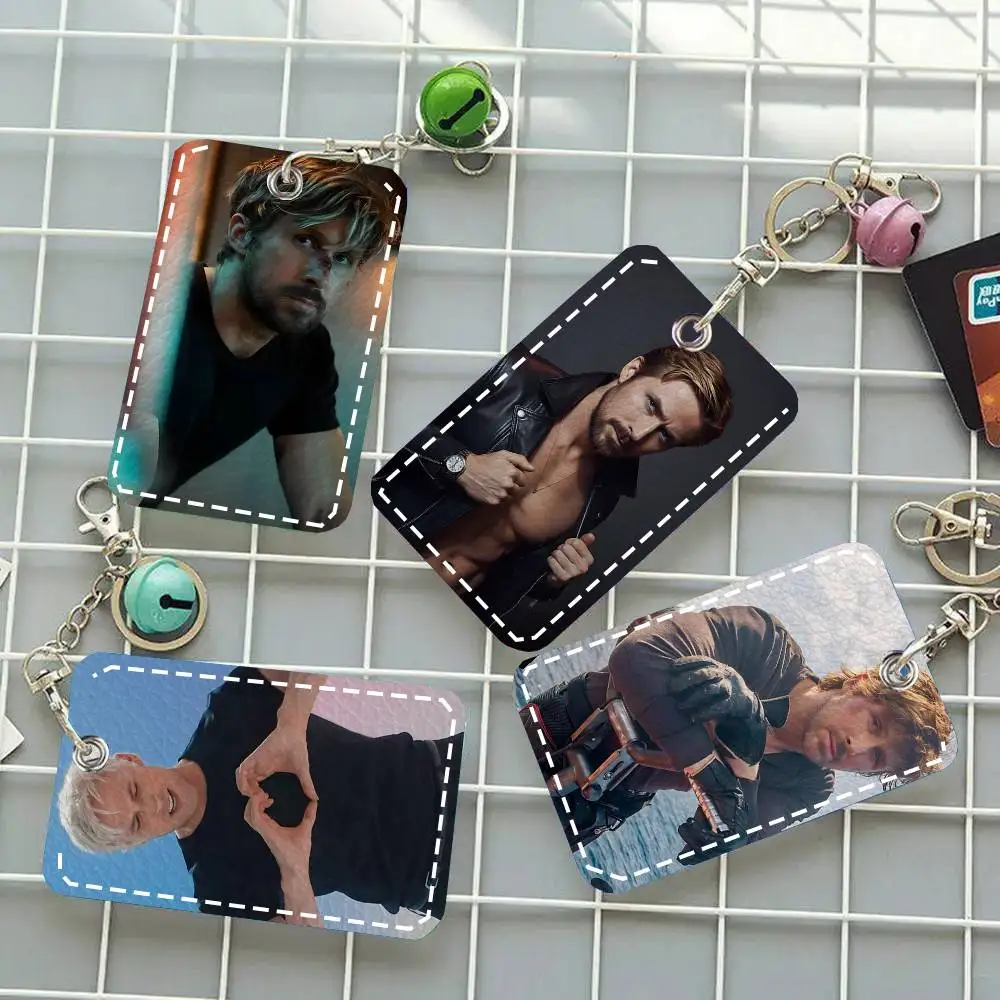 1pc Singer R-Ryan Gosling Card Case Keychain Access Card Bag Key Tag Ring Leather Card Holder Key Ring Access
