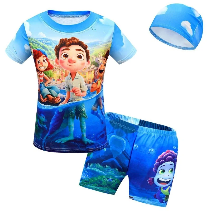 

Summer Luca Two Pieces Bathing Suit Toddler Boys Baby Girls Swimwear Kids Swimming Top Trunks Set Children Swimsuit with Cap