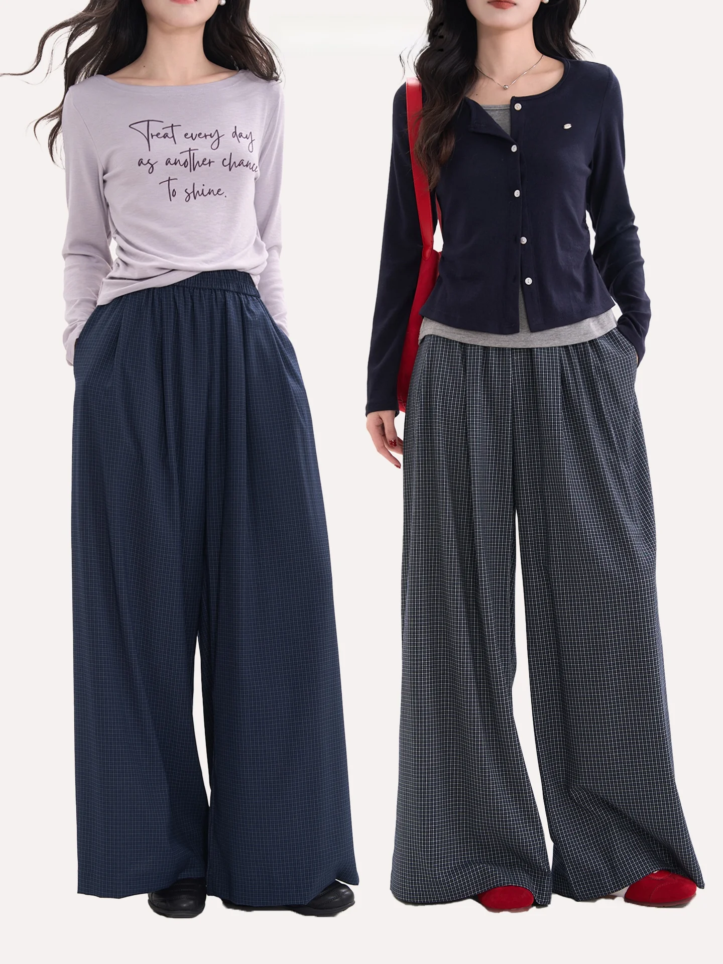 

Стильные ретро-брюки в клетку для женщин: повседневные, с высокой талией, широкими штанинами, весенние, универсальные, свободного кроя, модные