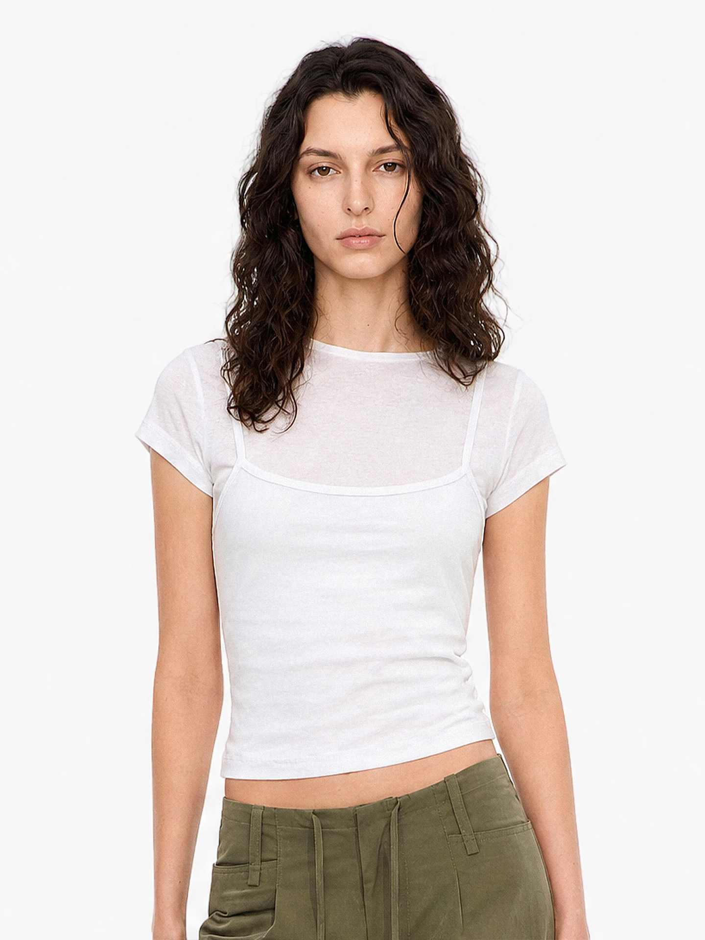 TDDP Linen Short Sleeve T-Shirt Women's Slim Fit Layering Top Summer Design Casual Style round Neck Citywalk Suitable