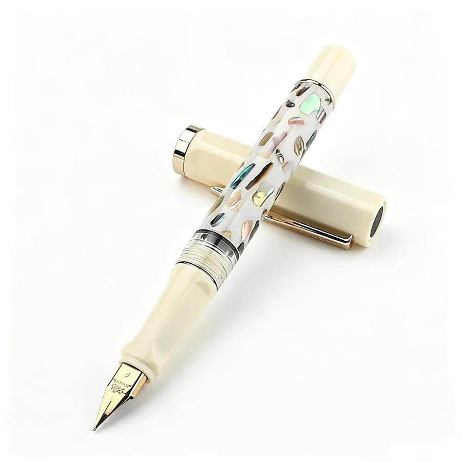 

Luxury Jinhao 58 Fountain Pen Natural Colorful Abalone Shell Inlay Cream White Acrylic Elegant Office Writing Pen for Collection