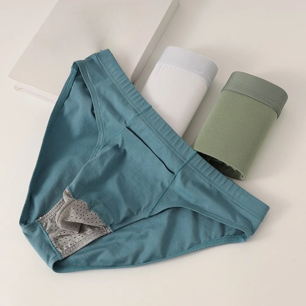 Middle Waist Elastic Man's Underwear Breathable Mesh Separate U Pouch Briefs Underpants Man Simple Basic Panties