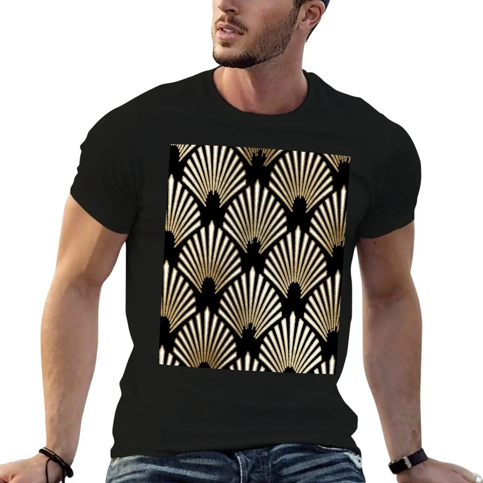 Art Deco design - luxury fans V T-Shirt blanks summer top plus size clothes mens clothes