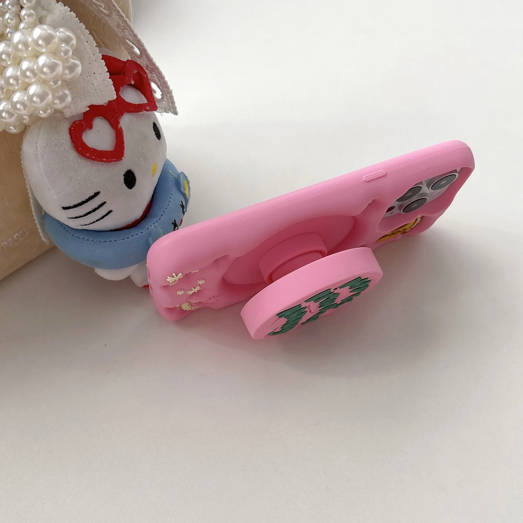 3D 핑크 폰 케이스, 투명 텔레스코픽 홀더 소프트 실리콘 스탠드 백 커버, 아이폰 12 13 14 15 16 Pro Max용, 충격 방지