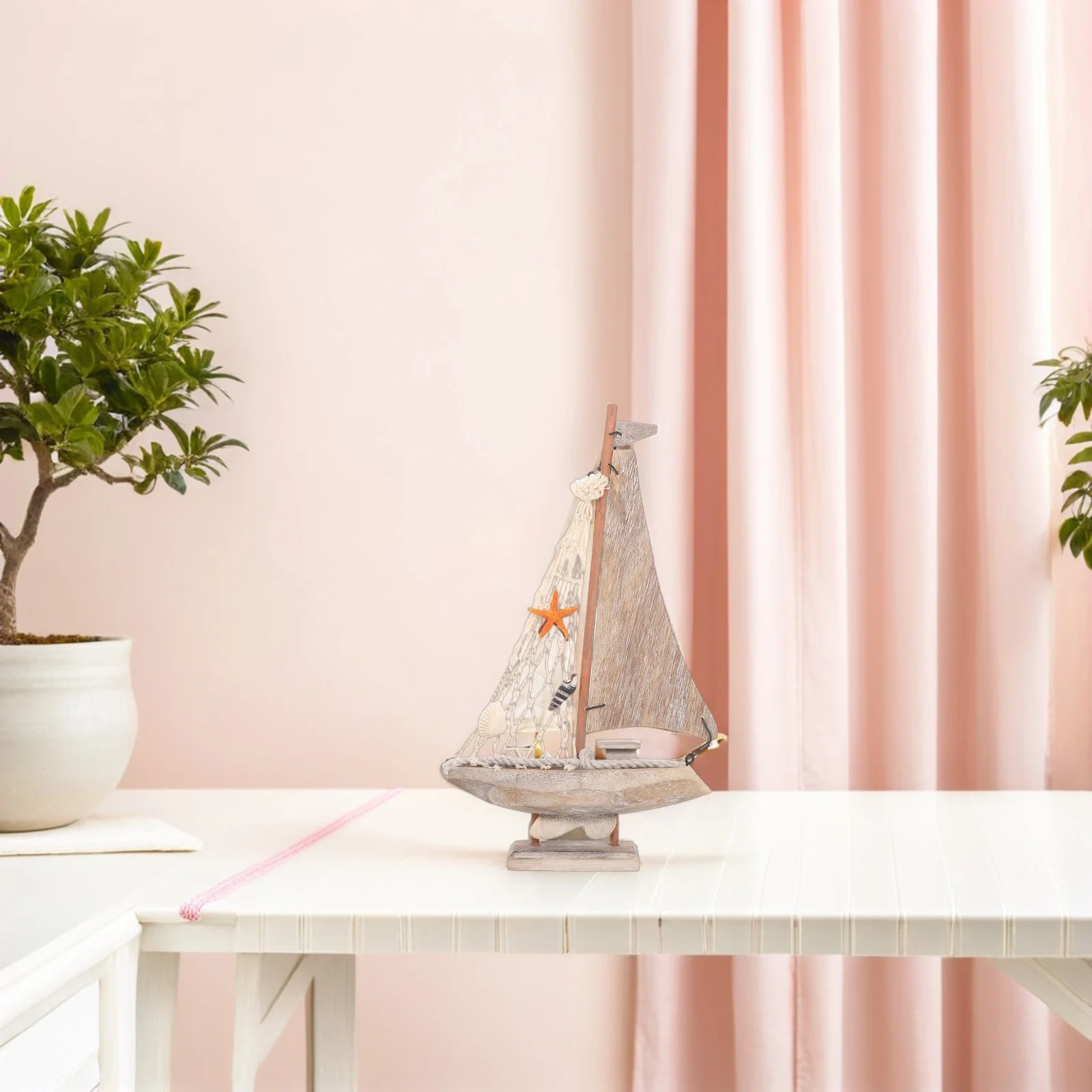 

Retro Sailboat Handcrafted Wooden Nautical Desk Ornament Small Sailing Ship For Home Office Tabletop Decor