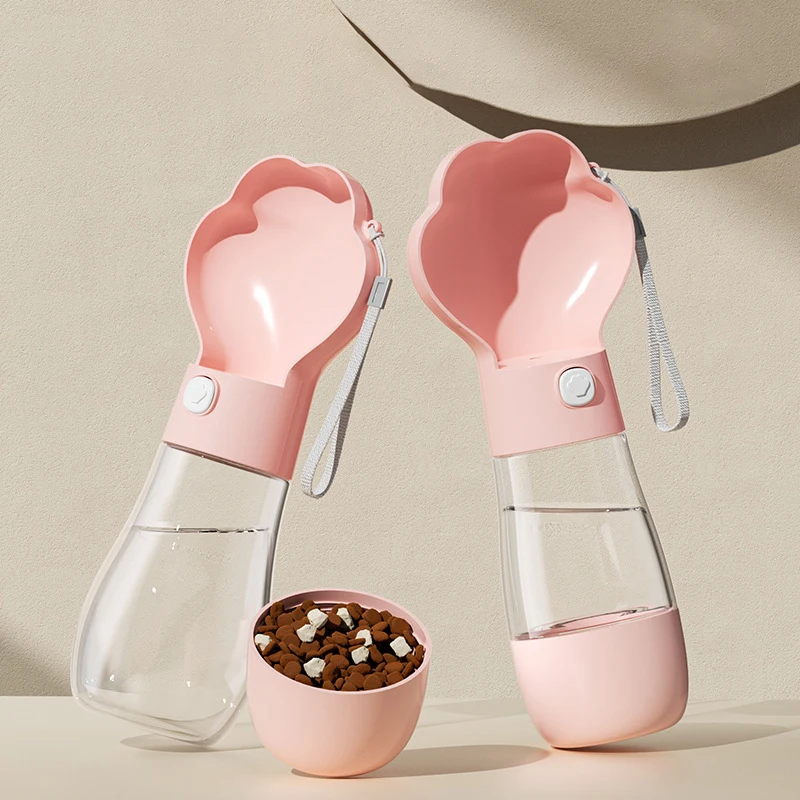 

2-in-1 Large Capacity Professional Outdoor Dog Water Bottle Cute Paw Shape Washable Plastic Pet Food Bowl Pets Accessories