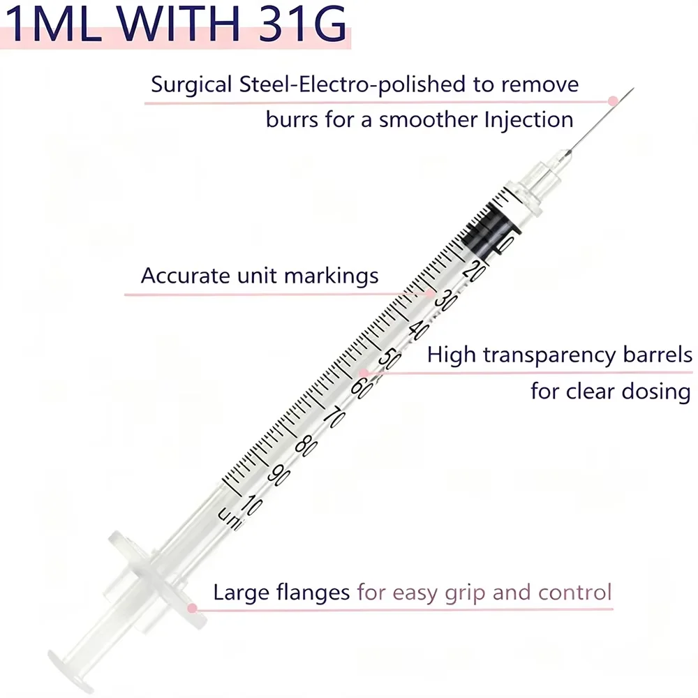 1ml, 31g/8mm, green sterile disposable syringe, laboratory syringe, individually packaged.
