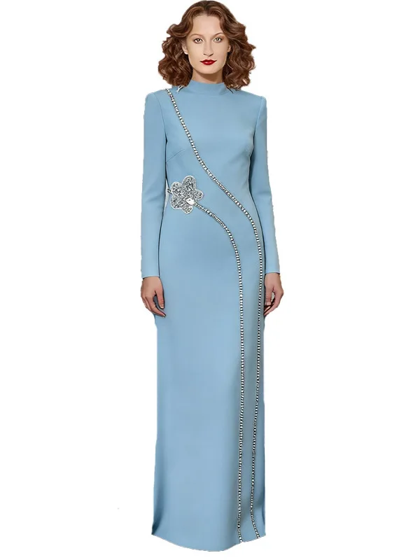 

Ele Long Heavy Embellied Diamond Embedded Slimming Evening Dr Ball Gown Sle High Waist Knitted A-Line Skirt