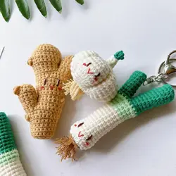 Handmade Woven DIY Material Bag 3pc Knitting Yarn Homemade Cute Scallion Ginger Garlic Pendant Keychain Crochet Doll Couple Gift