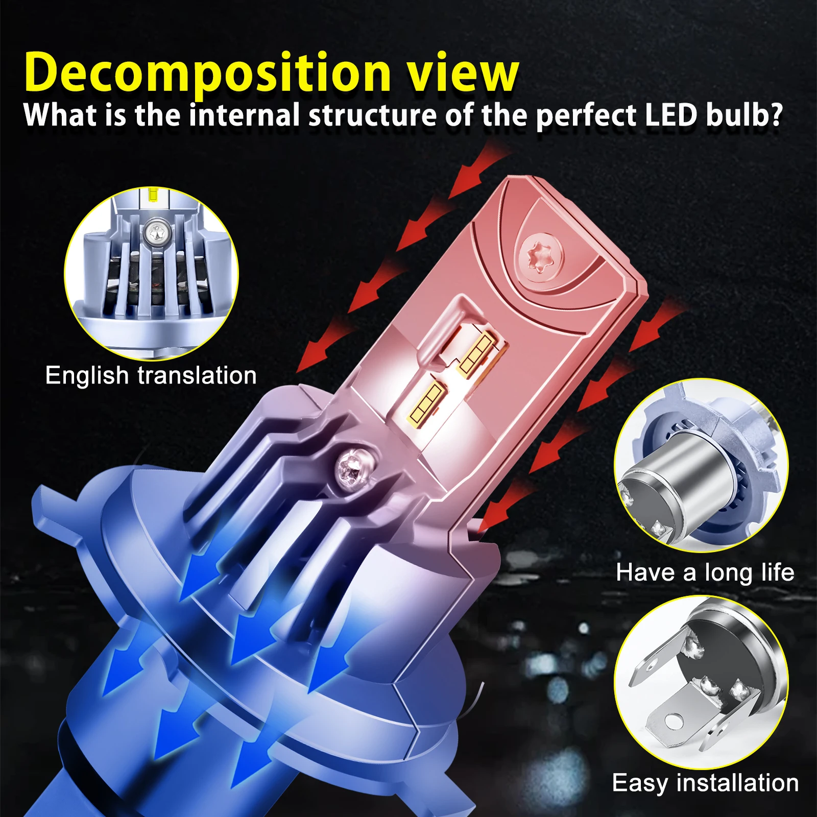 

120W H4 9003 HB2 LED Headlight Bulbs Kit High Low Beam Super Bright 12000lm 6000K White Car Driving Light Bulbs Set