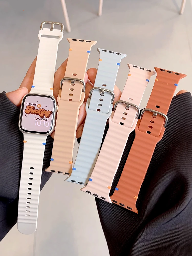 Silicone Band for Apple Watch Strap 46mm 42mm 45mm 49mm 44mm 40mm 41mm Correa Bracelet iWatch Series 11 10 9 8 7 6 SE 3 Ultra 2