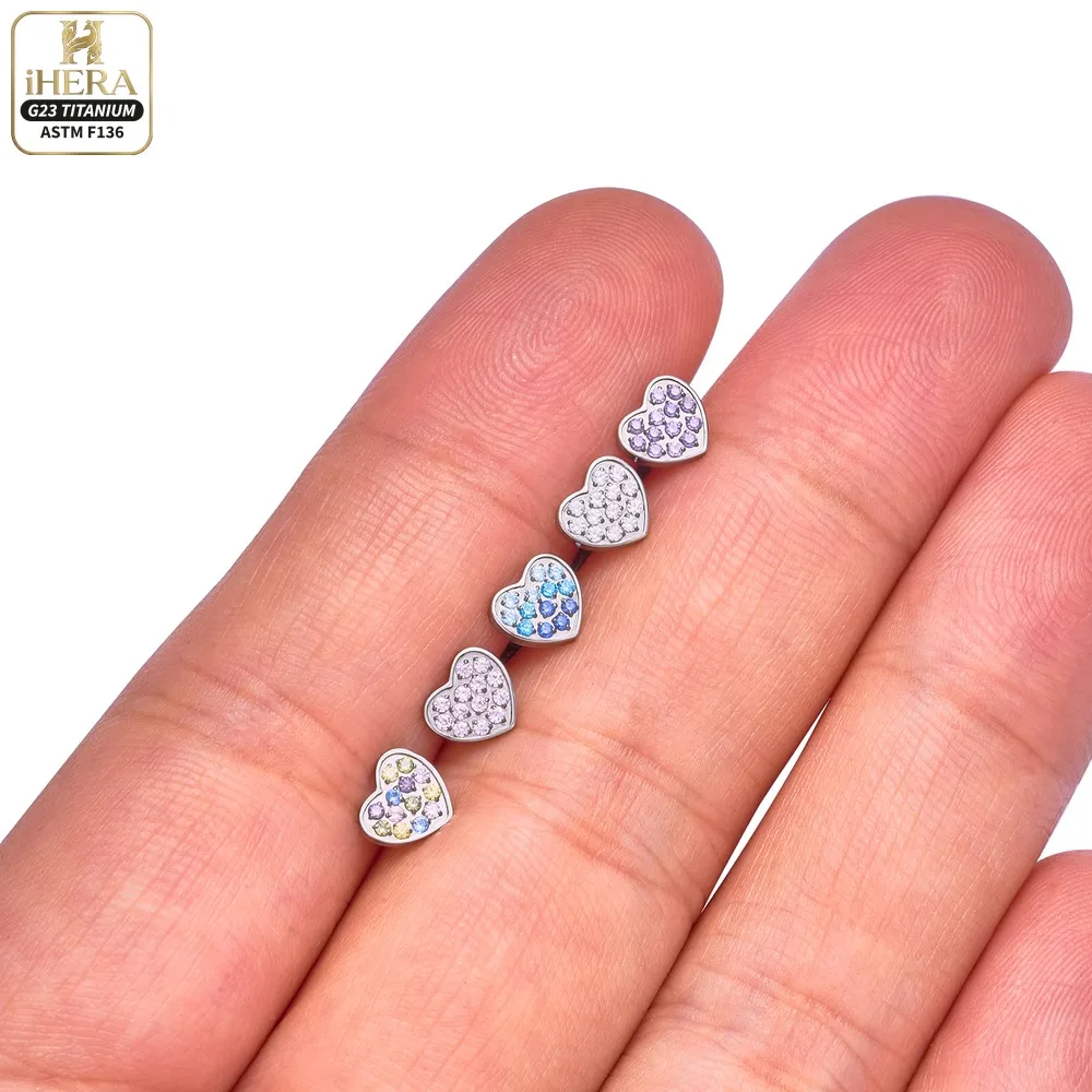 Gewindeter F136 Titan Doppelherz-Edelstein-Labret-Stud für Lippenpiercing, Ohrring, Knorpel, Tragus, Lobe, Helix, Körperschmuck, Bulk Barbells – Detail 18