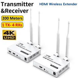 4K 200m 5.8GHz Wireless Transmitter Receiver Extender 1 TX-4 RX Audio Video Extender Kit with IR HDMI-Compatible Loop-Out For TV