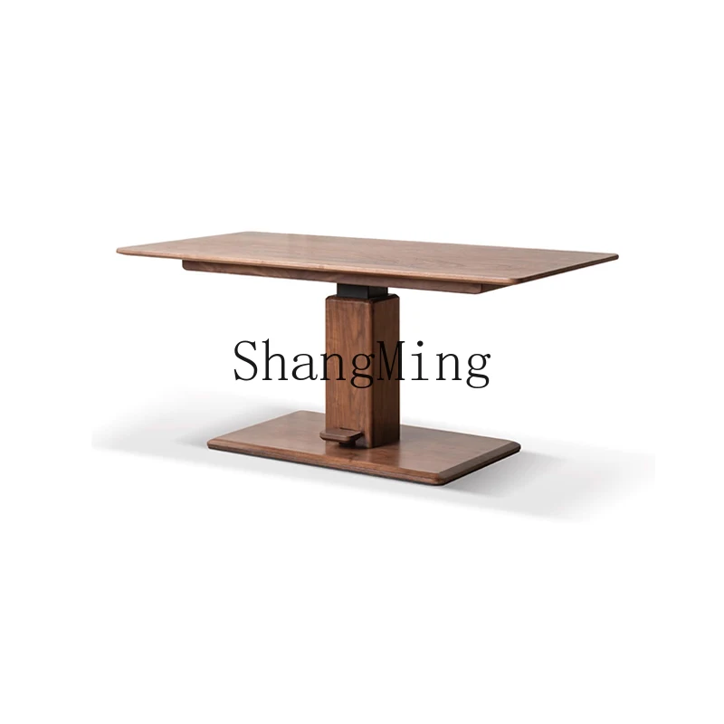 

HJ new living room household black walnut coffee table lifting dining table modern simple solid wood desk