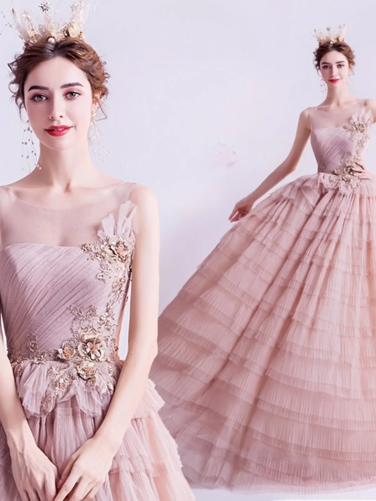 

Princ Sle Angel Wedding Dr Pink Ball Gown Skirt Long Sve Embroidered Polyester Fabric for Wedding Performance Year...